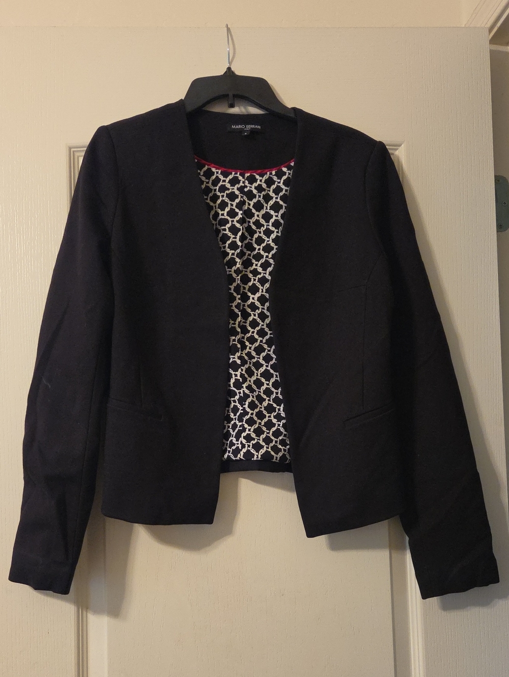 Mario Serrani Navy Open-Front Women's Blazer with Patterned Lining